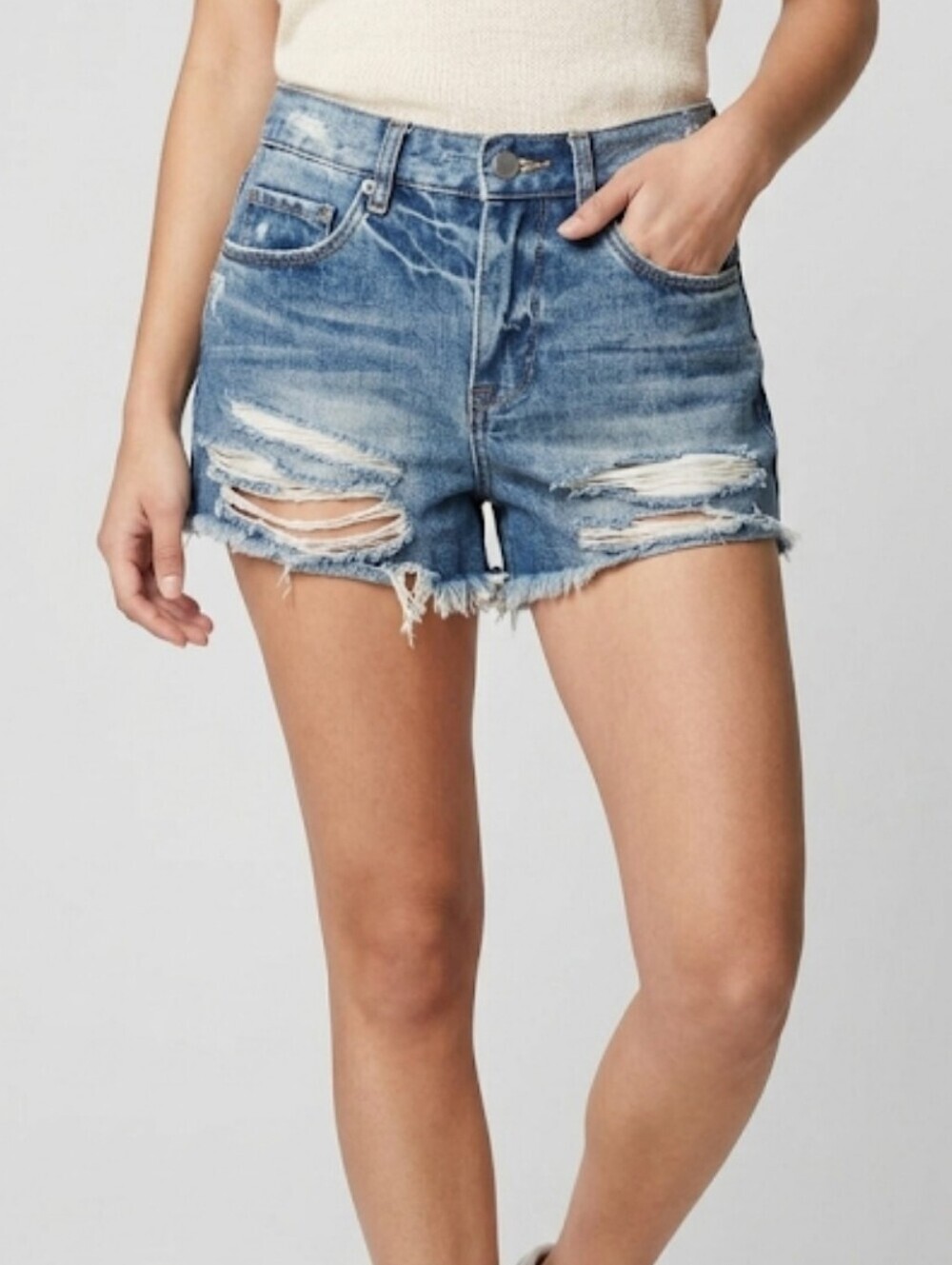 BLANKNYC The Barrow High Rise Distressed Cutoff Denim Shorts Size 24 Blue